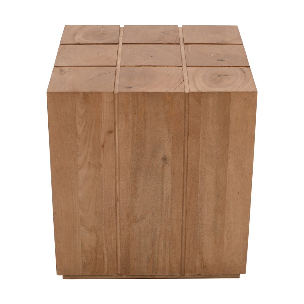 Sequoia 22" Solid Wood Modern Rustic Cube Carved End Table. Picture 4
