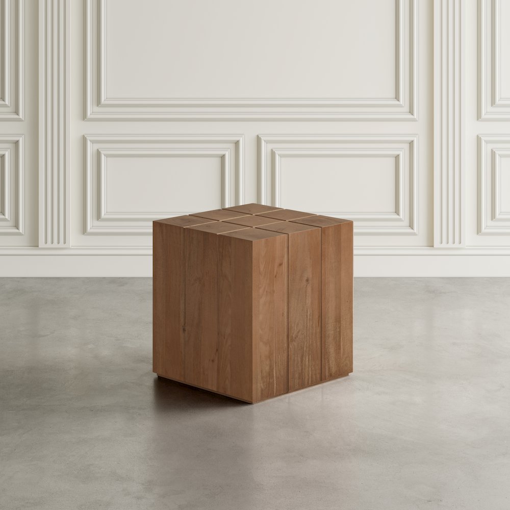 Sequoia 22" Solid Wood Modern Rustic Cube Carved End Table. Picture 9
