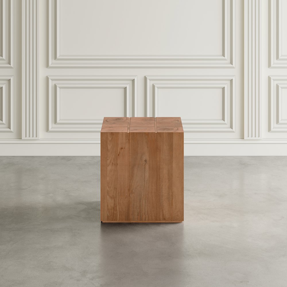 Sequoia 22" Solid Wood Modern Rustic Cube Carved End Table. Picture 8