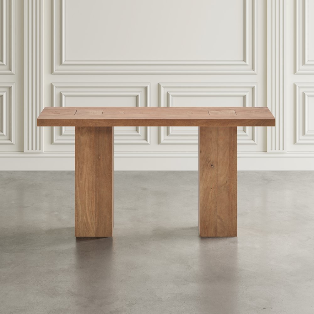Modern Rustic 58" Solid Wood Double Pedestal Console Sofa Table. Picture 9