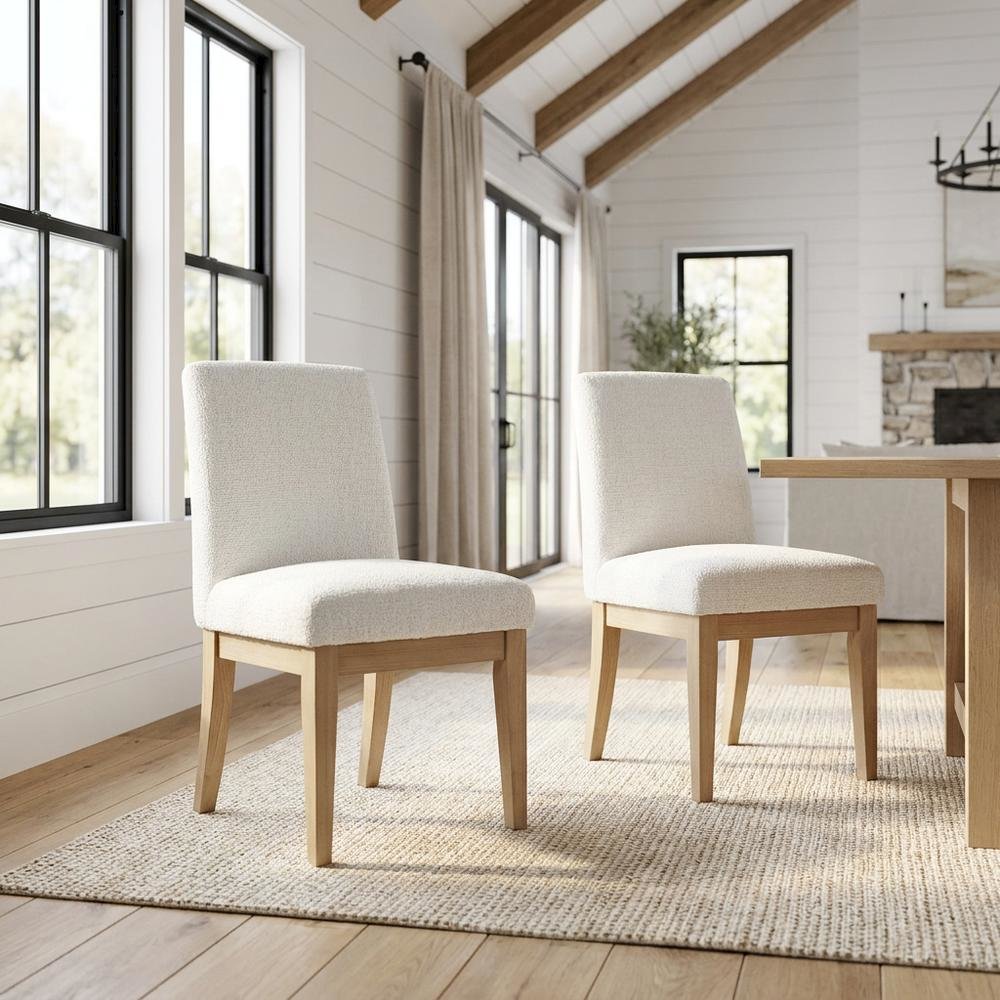 Solid Wood Upholstered Parsons Dining Chairs, Brown, Set of 2. Picture 3