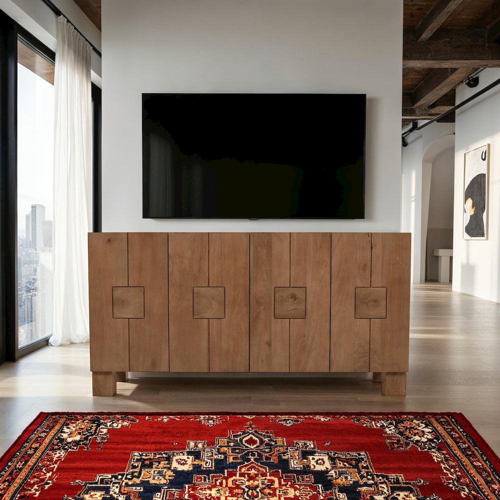 Sequoia 62" Modern Rustic Solid Wood Four Door Sideboard Storage Cabinet. Picture 10