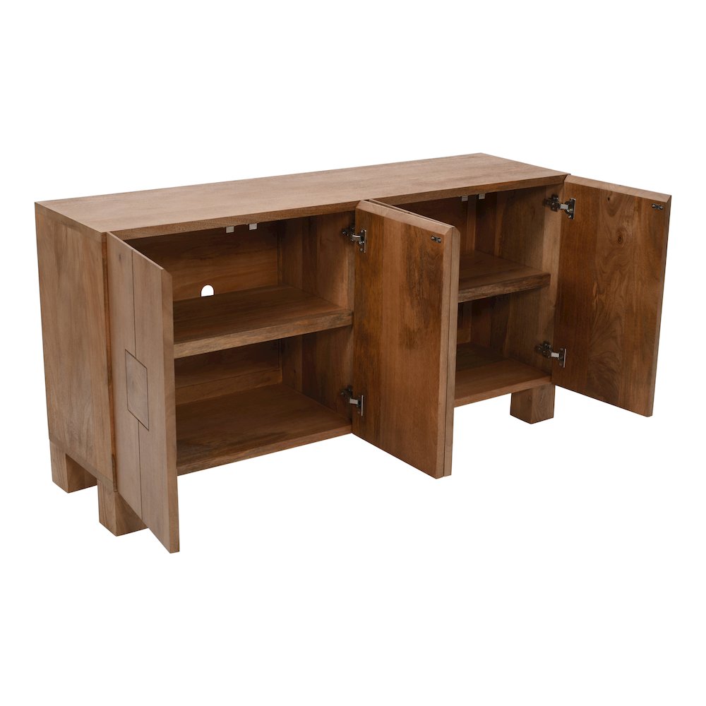 Sequoia 62" Modern Rustic Solid Wood Four Door Sideboard Storage Cabinet. Picture 9