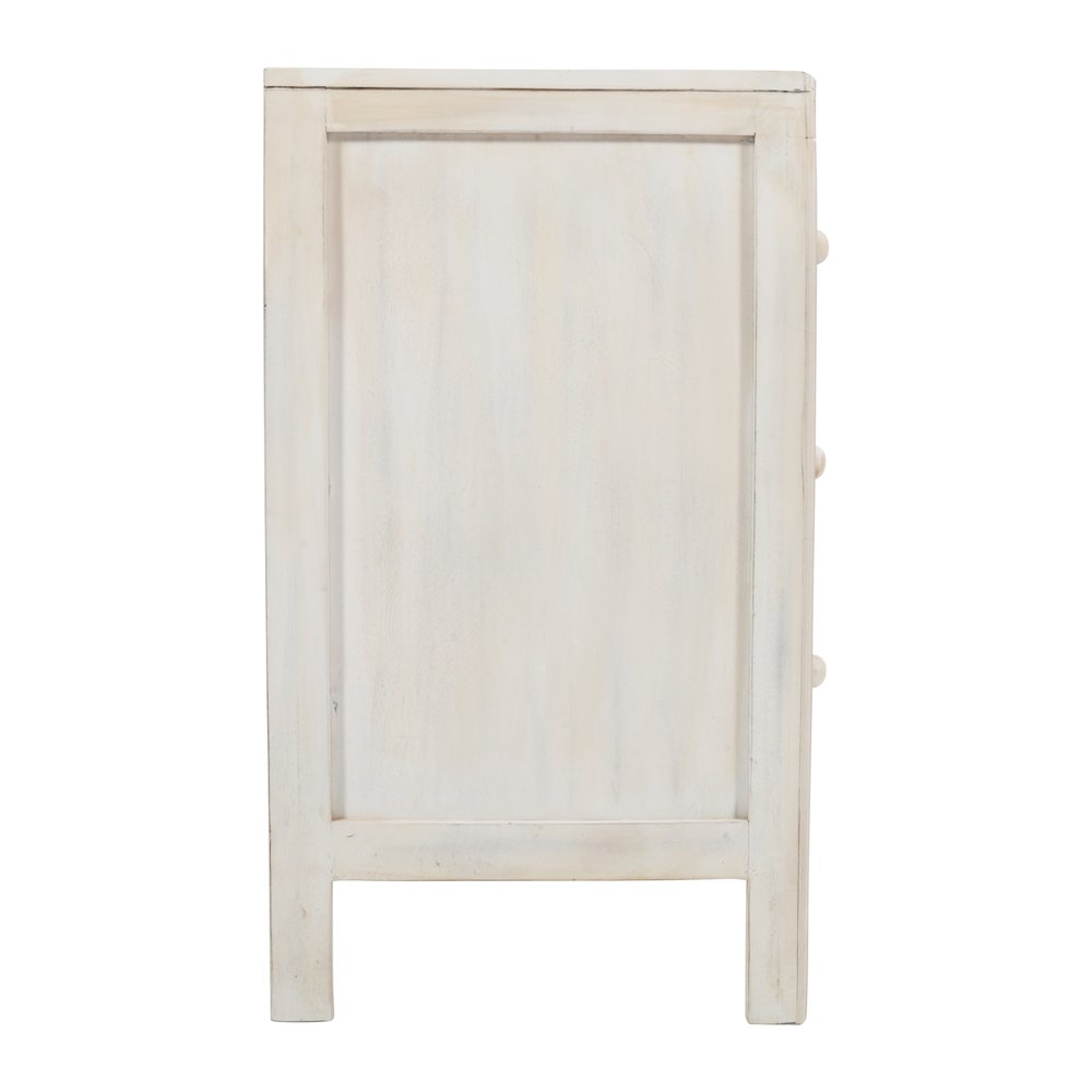 Jolie Rustic Solid Wood Global Boho Hand Carved Accent Chest with Three Drawers. Picture 8