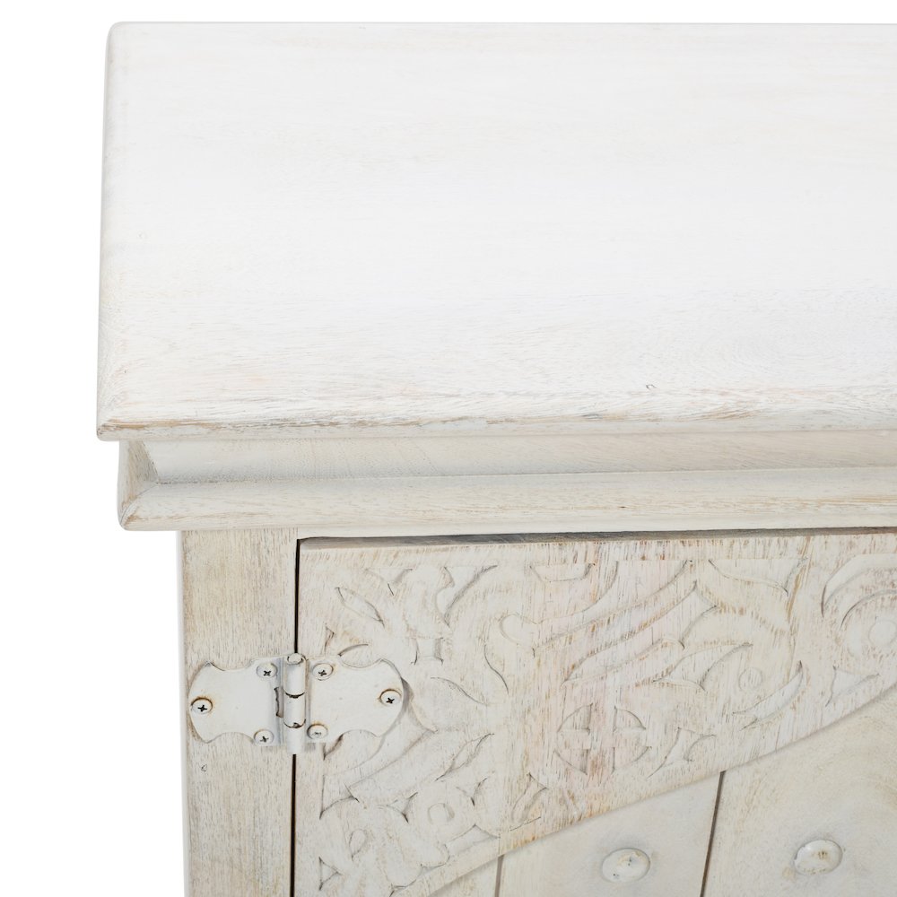 Taj 60" Hand Carved Solid Wood Global Bohemian Four-Door Sideboard Cabinet. Picture 4
