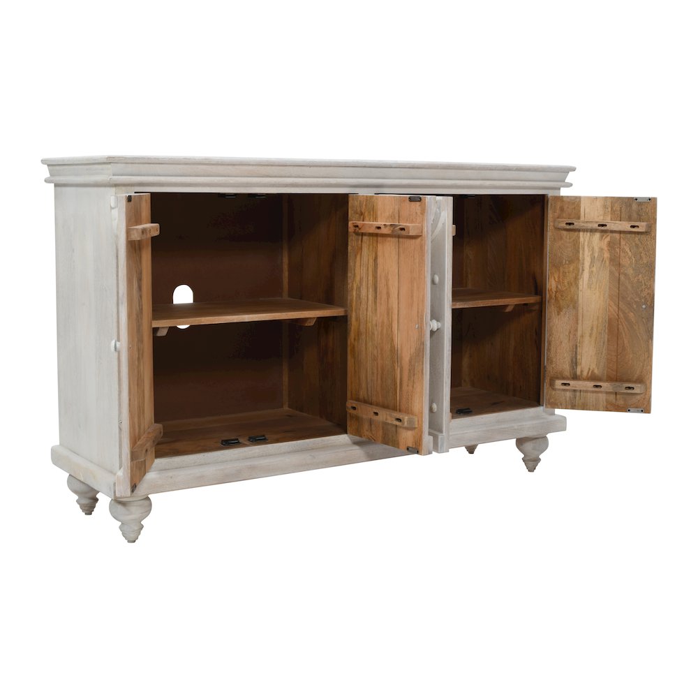Taj 60" Hand Carved Solid Wood Global Bohemian Four-Door Sideboard Cabinet. Picture 5