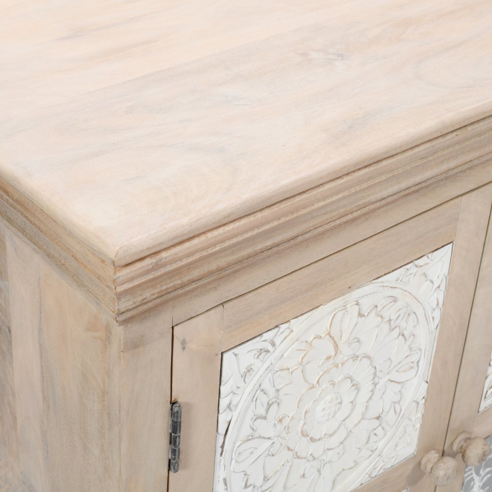 Adele 71" Hand Carved Solid Wood Rustic Four-Door Sideboard Cabinet. Picture 5