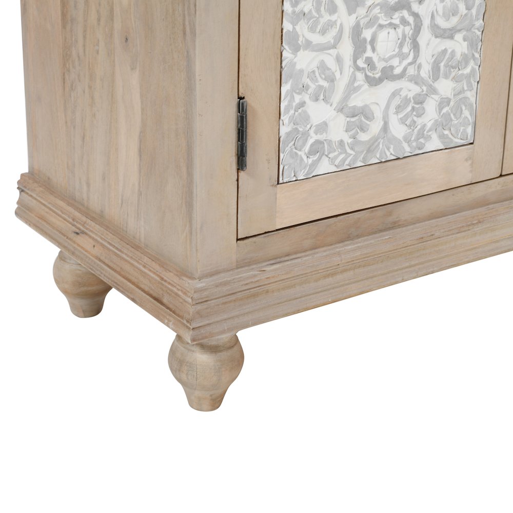 Adele 71" Hand Carved Solid Wood Rustic Four-Door Sideboard Cabinet. Picture 4