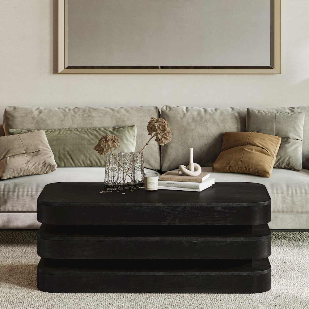Mid-Century Modern Floating Sculpture Layered Coffee Table with Caster Wheels. Picture 7