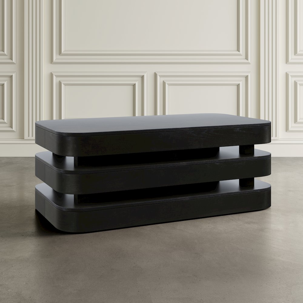 Mid-Century Modern Floating Sculpture Layered Coffee Table with Caster Wheels. Picture 8