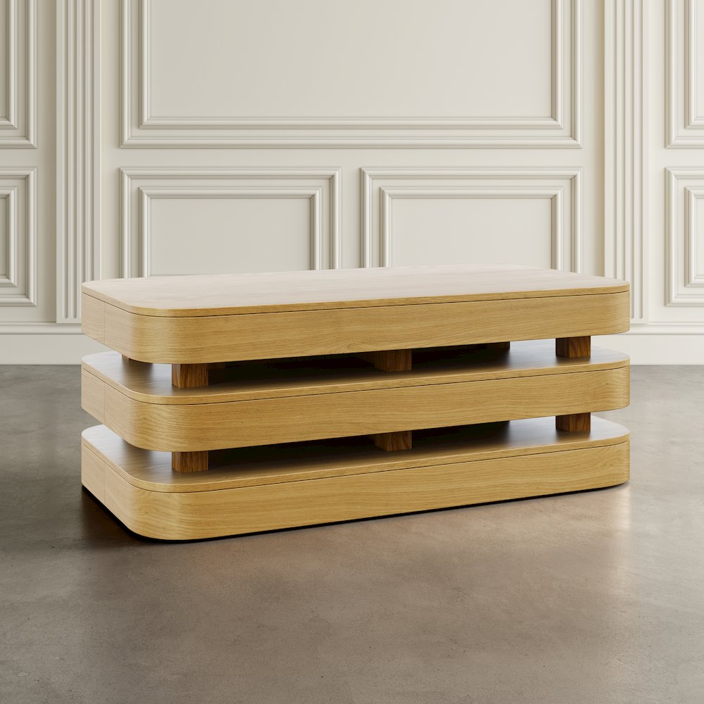 Mid-Century Modern Floating Sculpture Layered Coffee Table with Caster Wheels. Picture 8