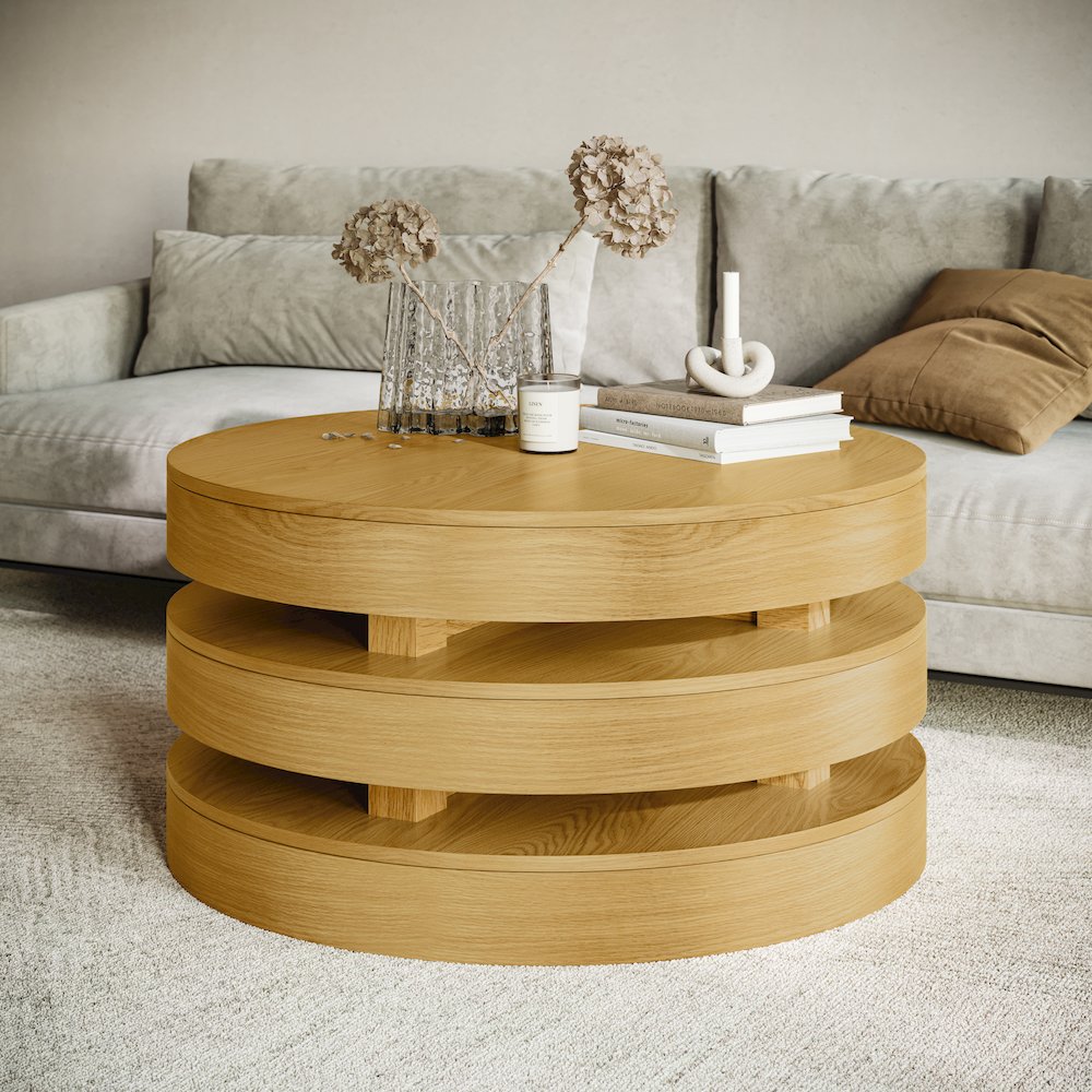 Mid-Century Modern Floating Sculpture Round Layered Coffee Table. Picture 7