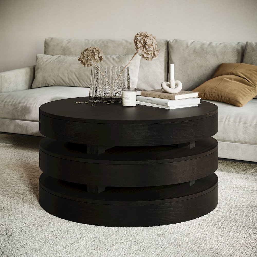 Mid-Century Modern Floating Sculpture Round Layered Coffee Table. Picture 7