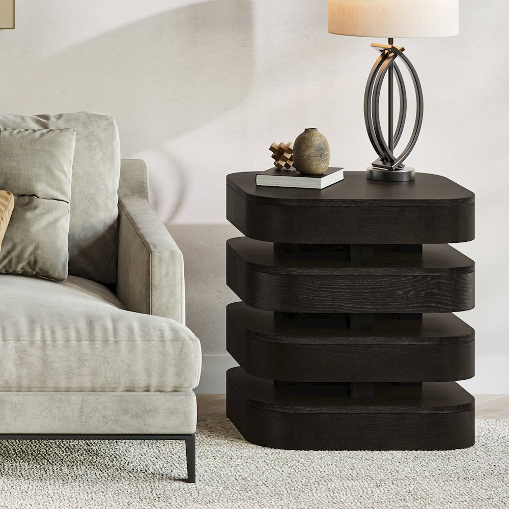 Brix Mid-Century Modern Floating Sculpture Layered Square End Table. Picture 6