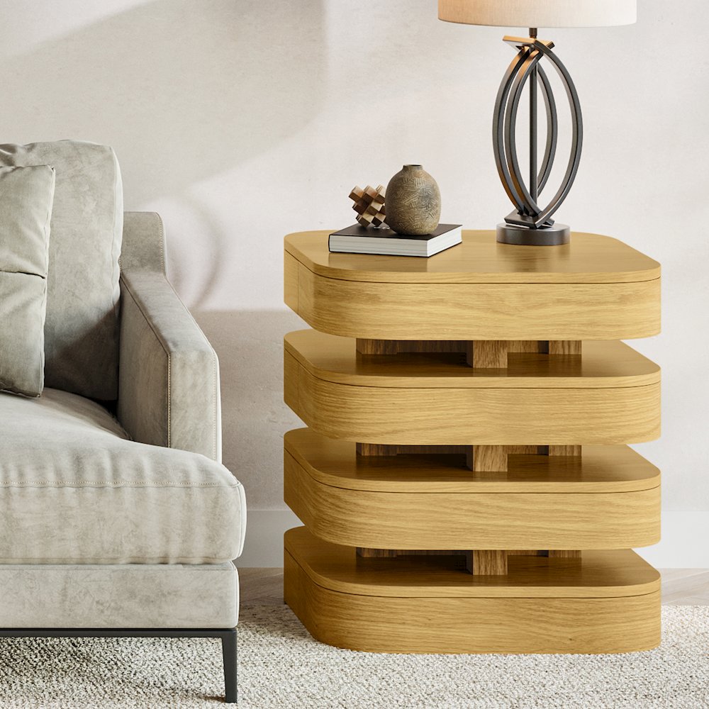 Brix Mid-Century Modern Floating Sculpture Layered Square End Table. Picture 6