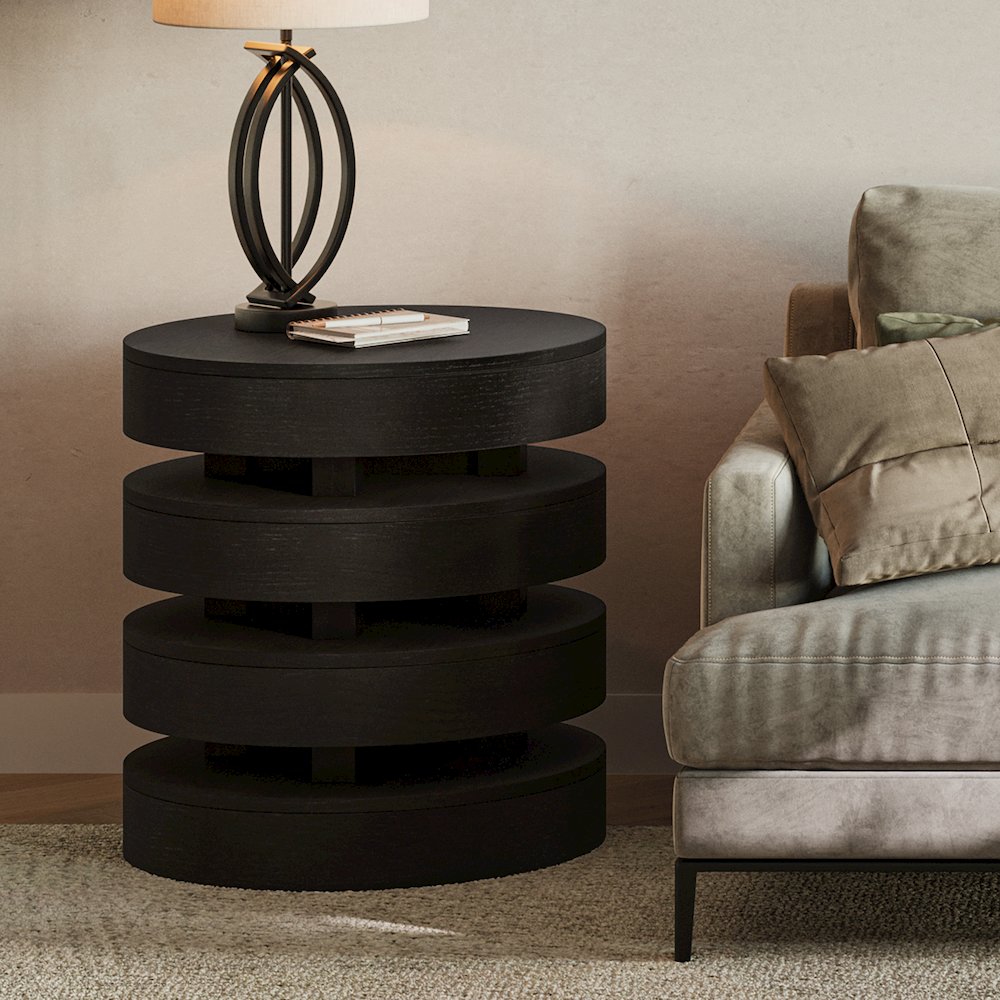 Brix Mid-Century Modern Floating Sculpture Layered Round End Table. Picture 7