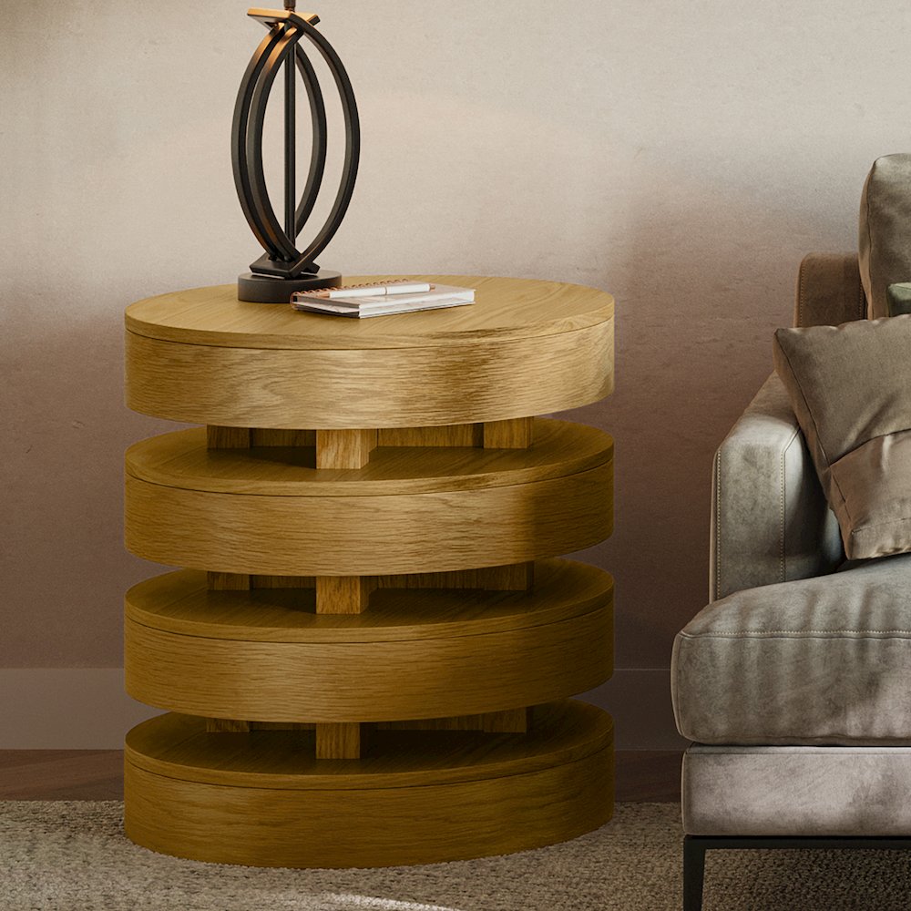 Brix Mid-Century Modern Floating Sculpture Layered Round End Table. Picture 6