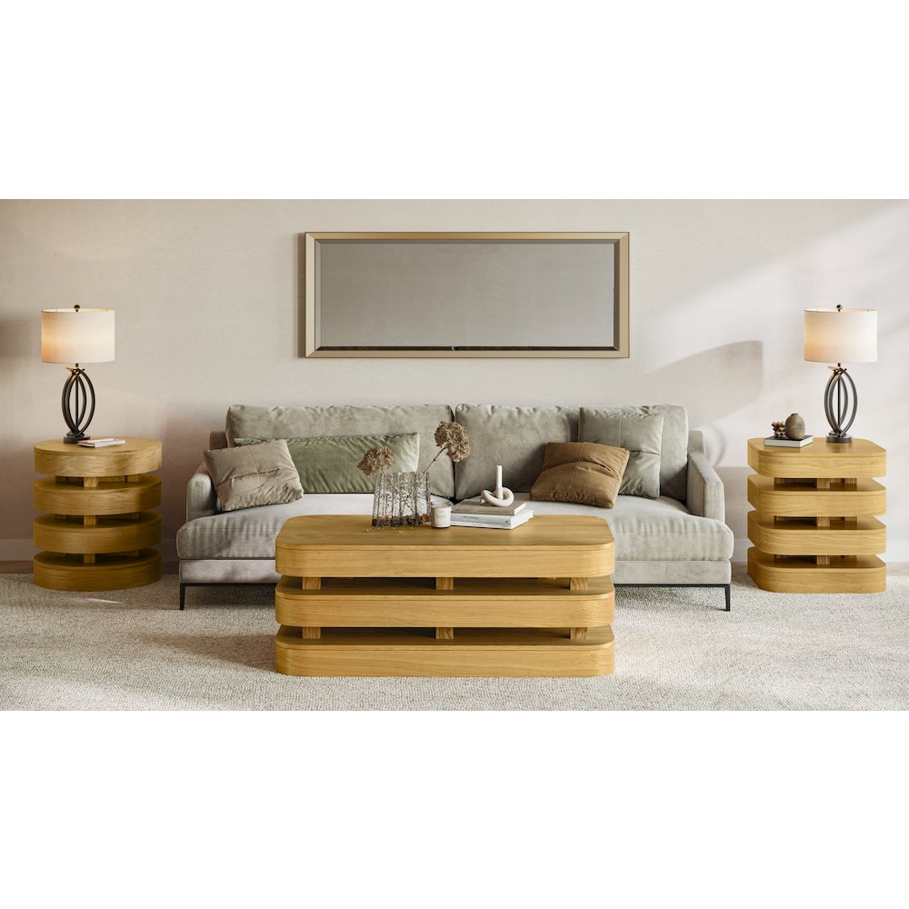 Brix Mid-Century Modern Floating Sculpture Layered Round End Table. Picture 9