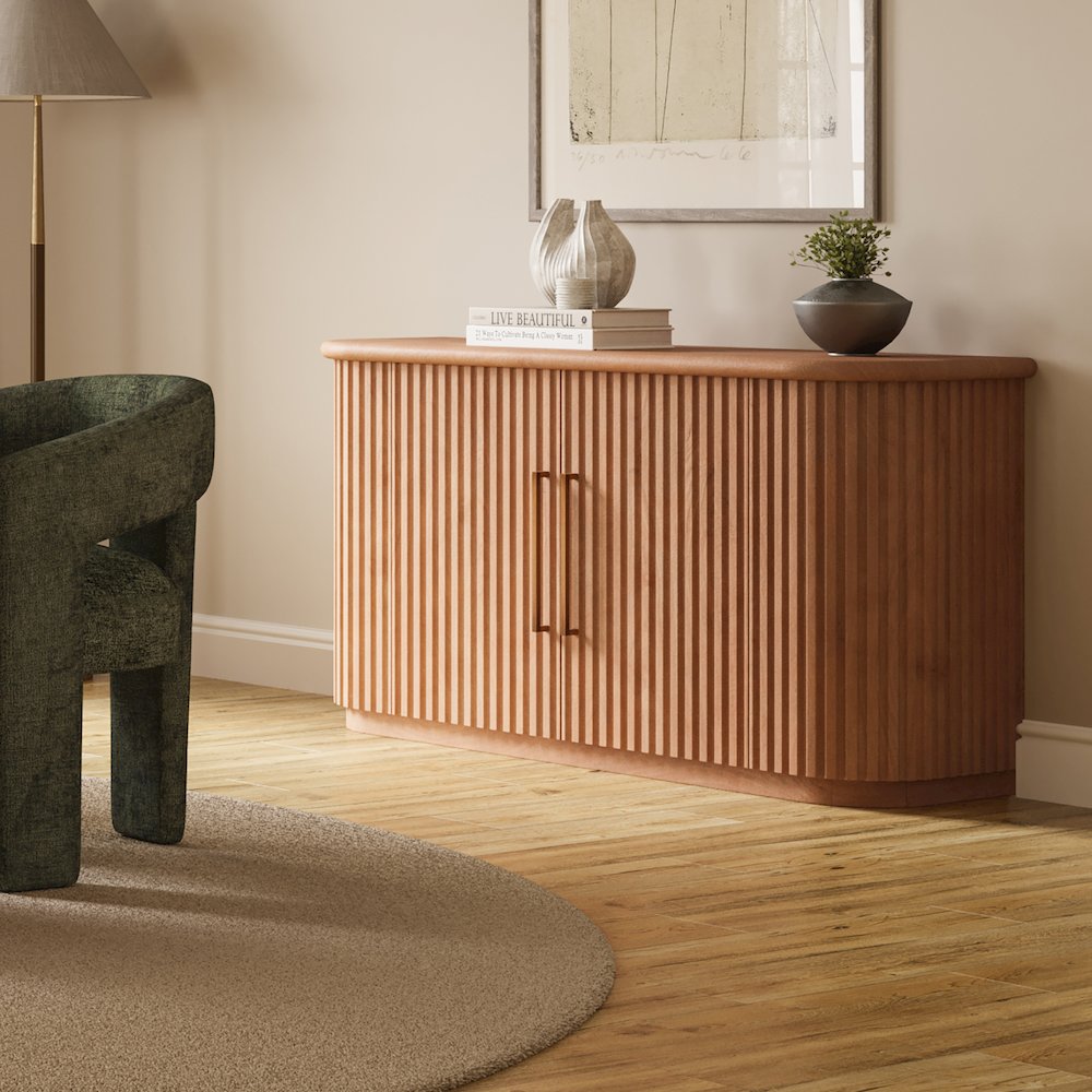 Breck Solid Wood 60" Mid-Century Modern Curved Sideboard Bar Storage Cabinet. Picture 7