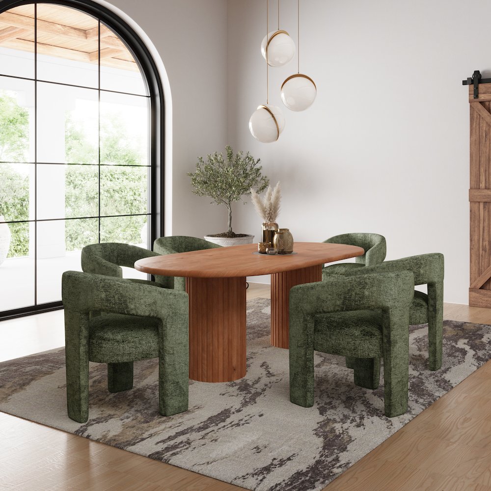 Breck Solid Wood 84" Mid-Century Modern Fluted Double Pedestal Dining Table. Picture 7