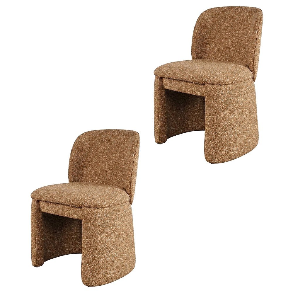 Polyester-Upholstered Mid-Century Modern Curved Dining Chairs, Brick, Set of 2. Picture 1