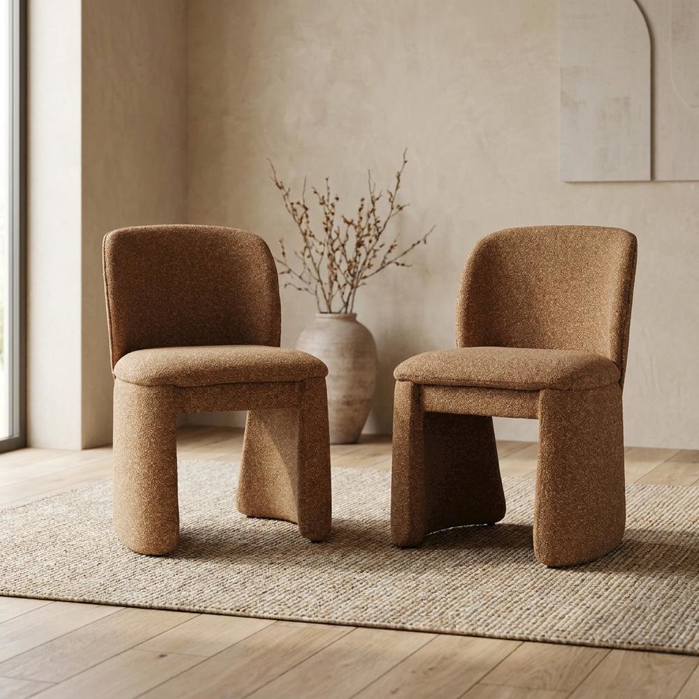Polyester-Upholstered Mid-Century Modern Curved Dining Chairs, Brick, Set of 2. Picture 4