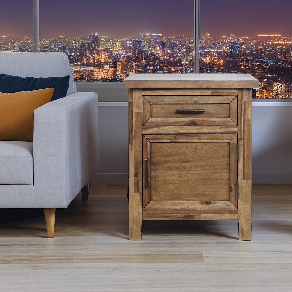 Claremont Transitional Rustic Wood Accent End Table with Storage. Picture 9