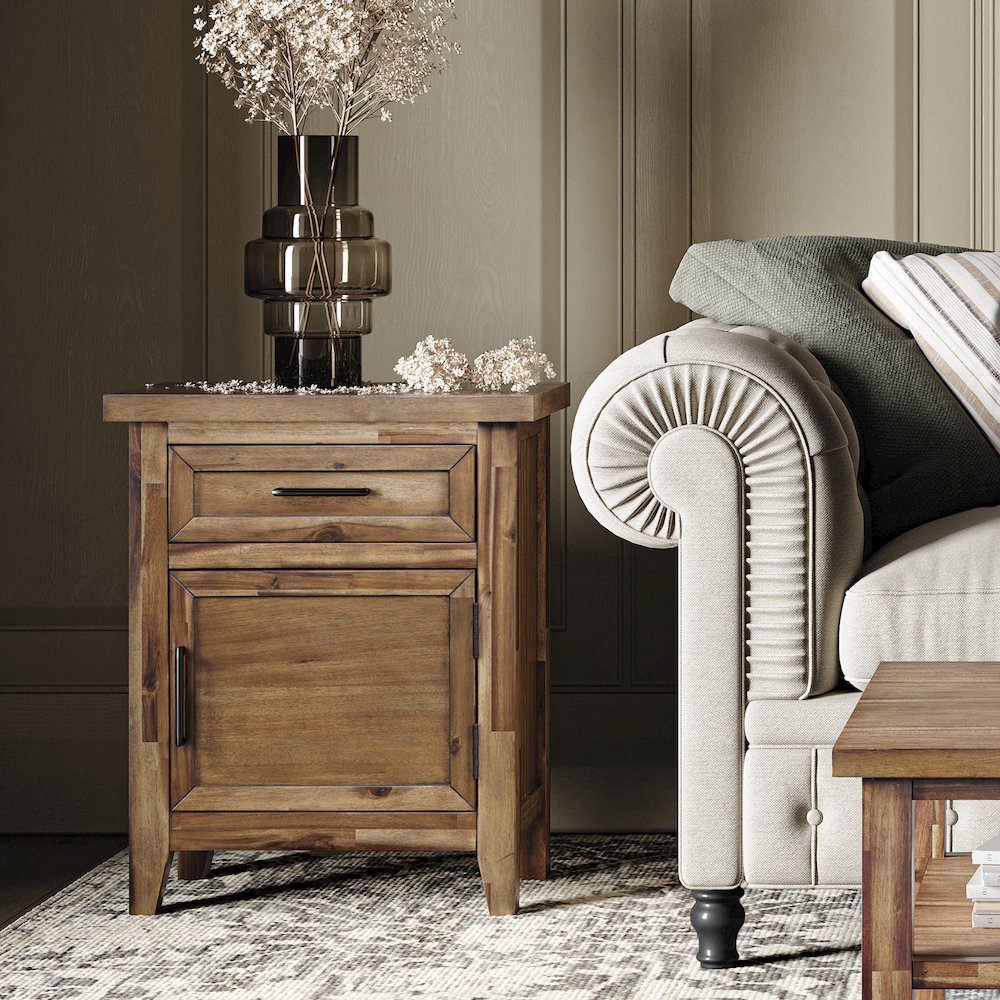 Claremont Transitional Rustic Wood Accent End Table with Storage. Picture 8