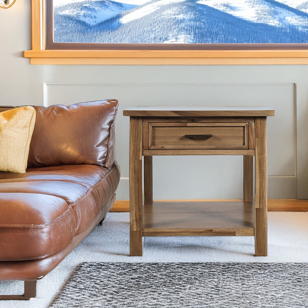Claremont Transitional Rustic Wood Square End Table with Storage. Picture 11
