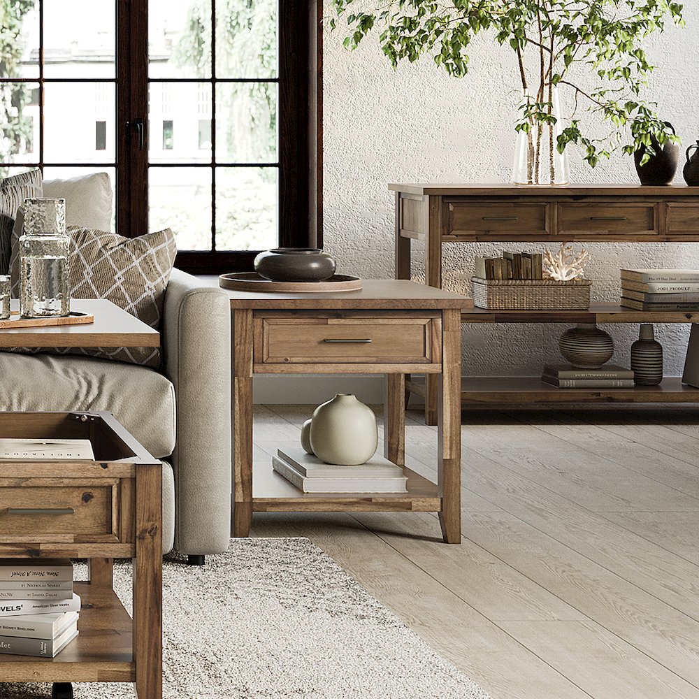 Claremont Transitional Rustic Wood Square End Table with Storage. Picture 8
