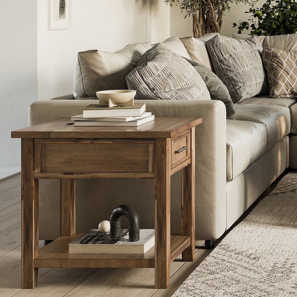 Claremont Transitional Rustic Wood USB Charging End Table with Storage. Picture 9