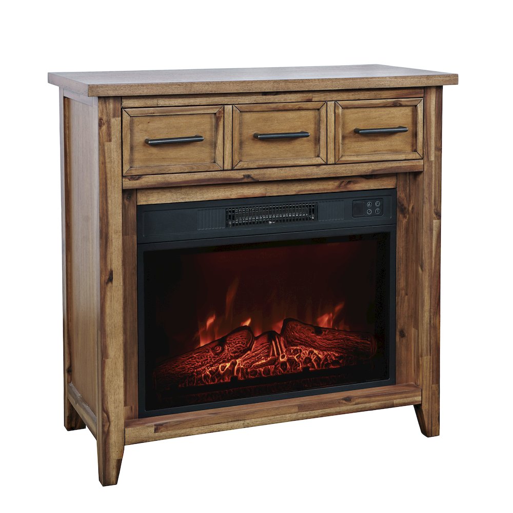 Transitional Rustic 32" Electric Fireplace Wire Brushed Console TV Stand. Picture 2