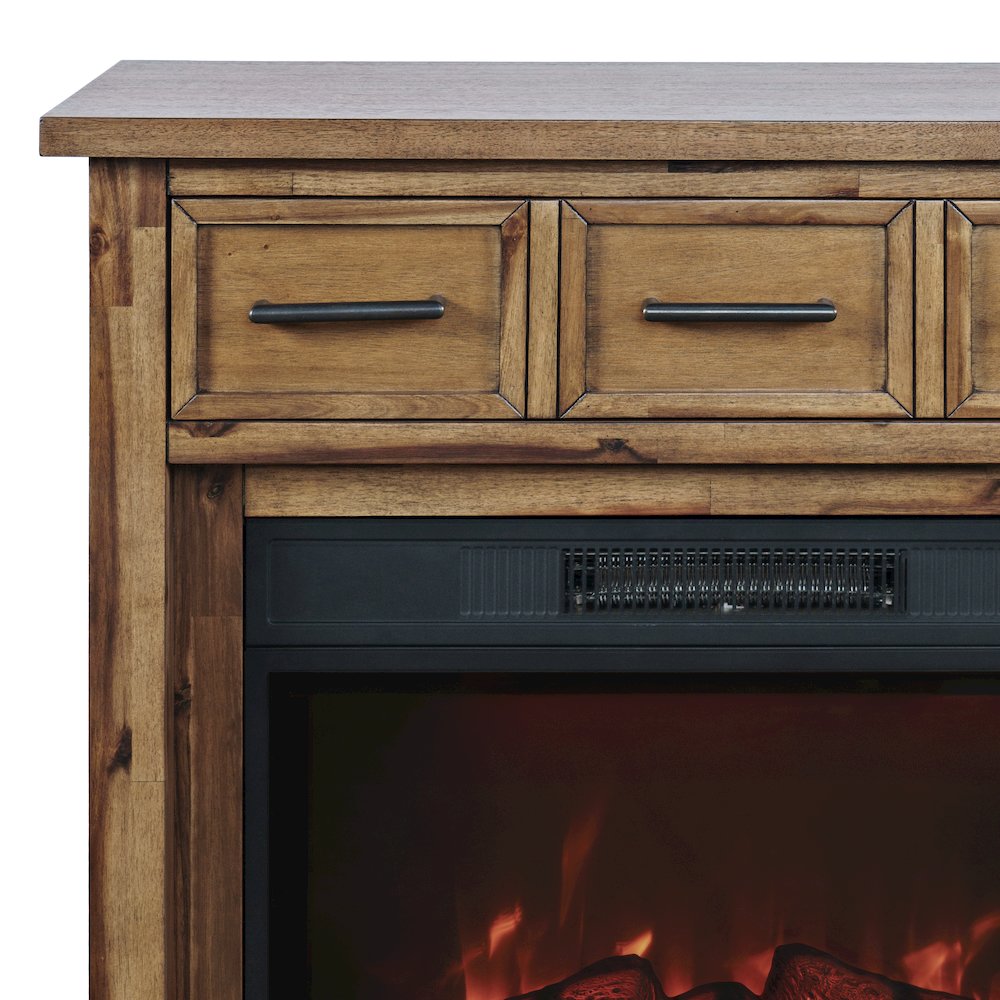 Transitional Rustic 32" Electric Fireplace Wire Brushed Console TV Stand. Picture 3