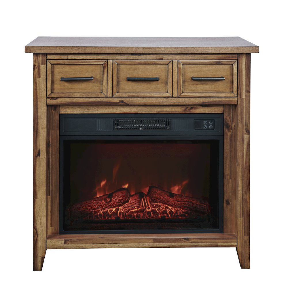 Transitional Rustic 32" Electric Fireplace Wire Brushed Console TV Stand. Picture 1