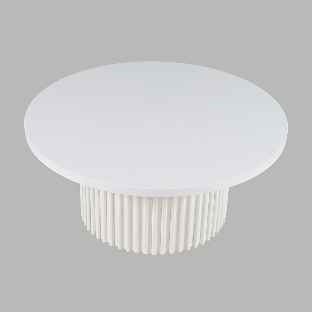 40" Round Mid-Century Fluted Pedestal Base Coffee Table with Caster Wheels. Picture 2