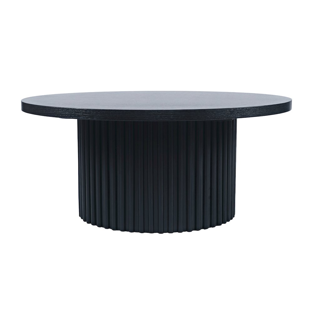 40" Round Mid-Century Fluted Pedestal Base Coffee Table with Caster Wheels. Picture 1