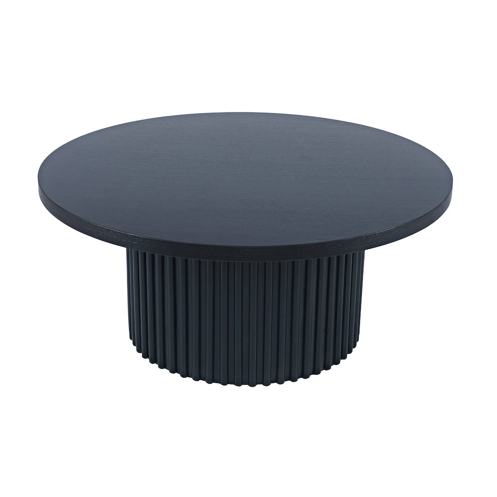 40" Round Mid-Century Fluted Pedestal Base Coffee Table with Caster Wheels. Picture 2