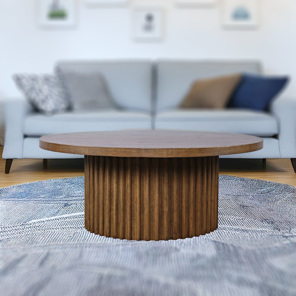 40" Round Mid-Century Modern Fluted Pedestal Base Coffee Table. Picture 10