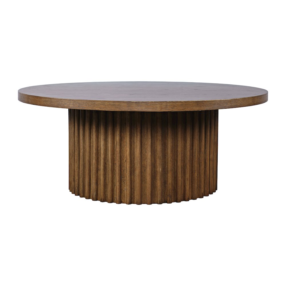 40" Round Mid-Century Modern Fluted Pedestal Base Coffee Table. Picture 1