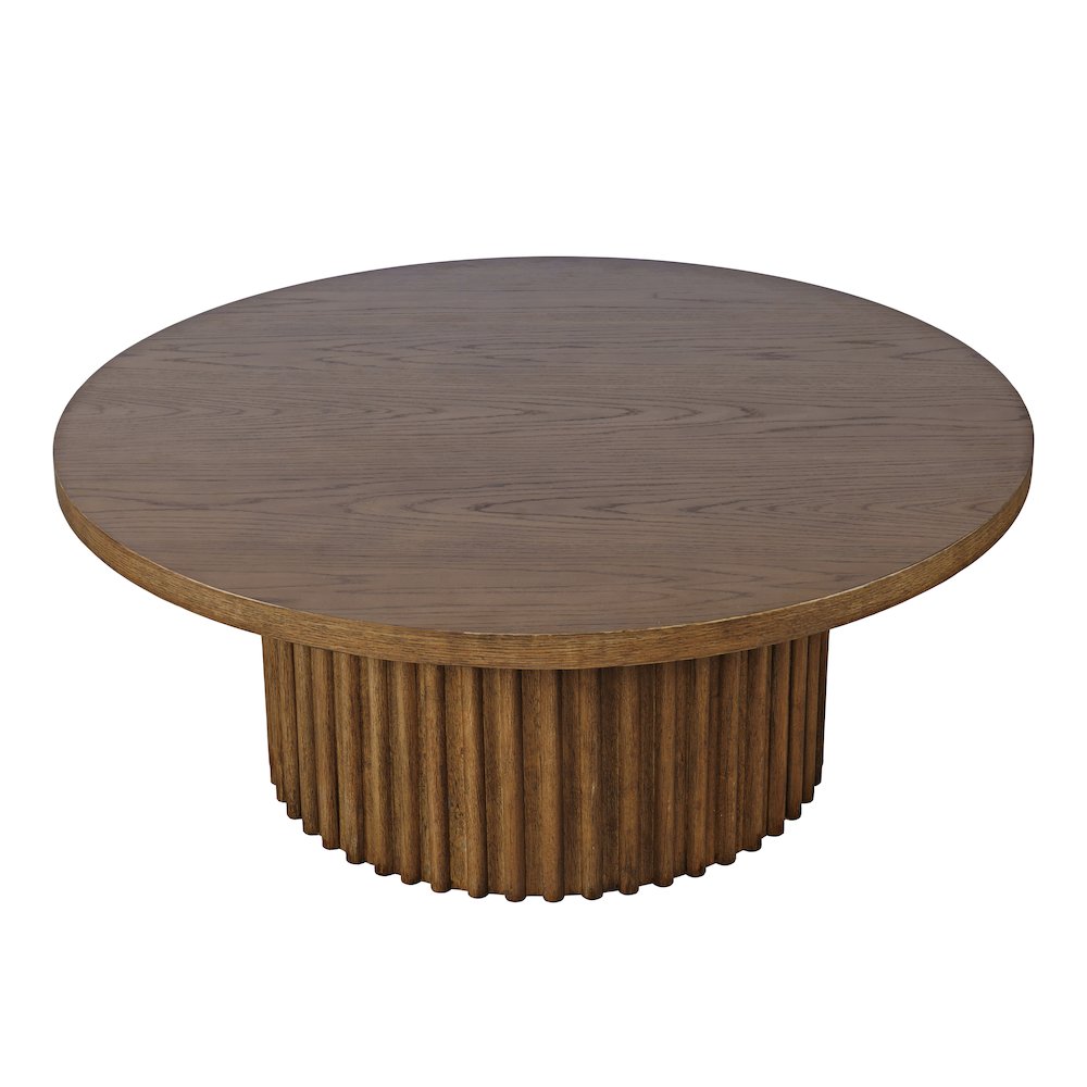40" Round Mid-Century Modern Fluted Pedestal Base Coffee Table. Picture 2