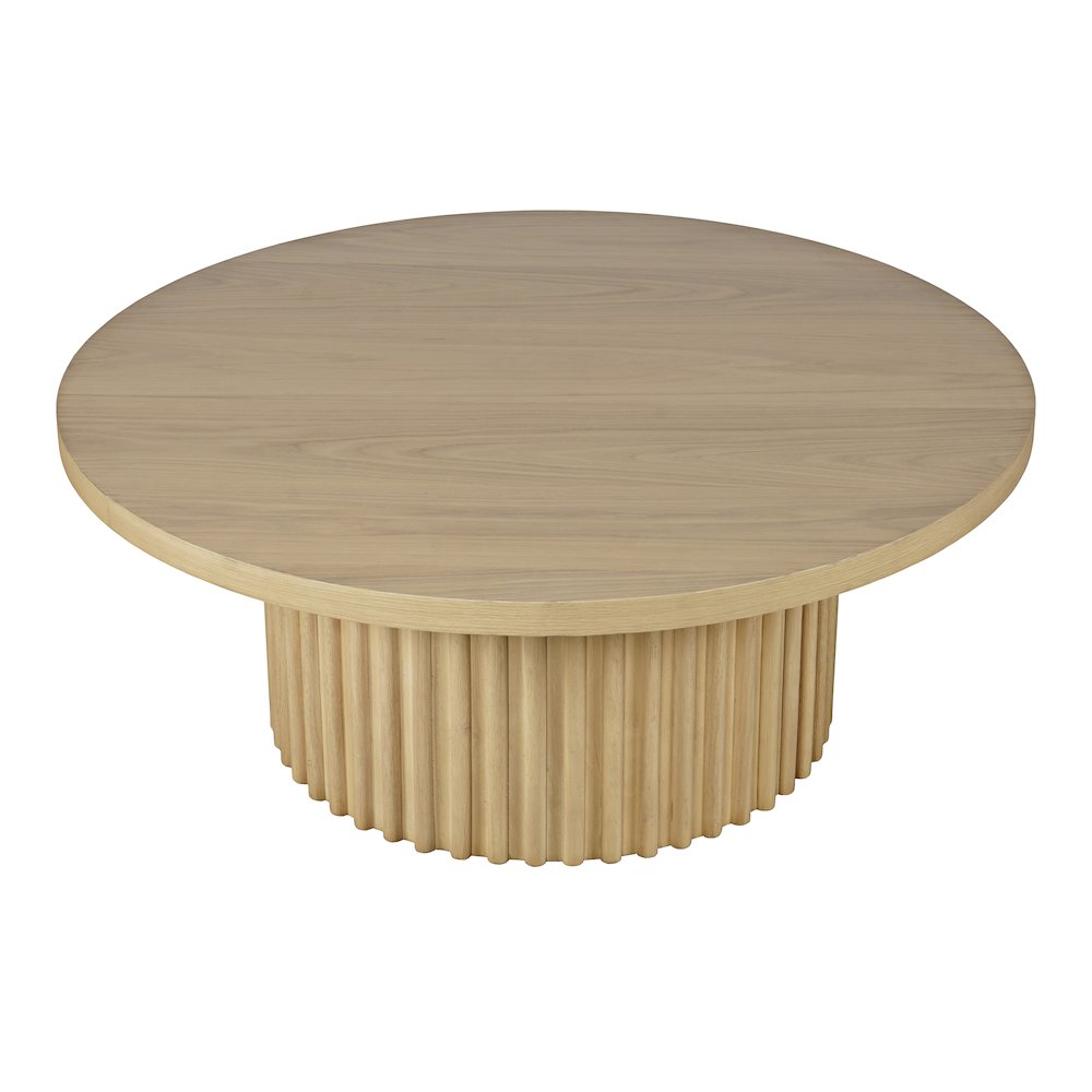 40" Round Mid-Century Modern Fluted Pedestal Base Coffee Table. Picture 2