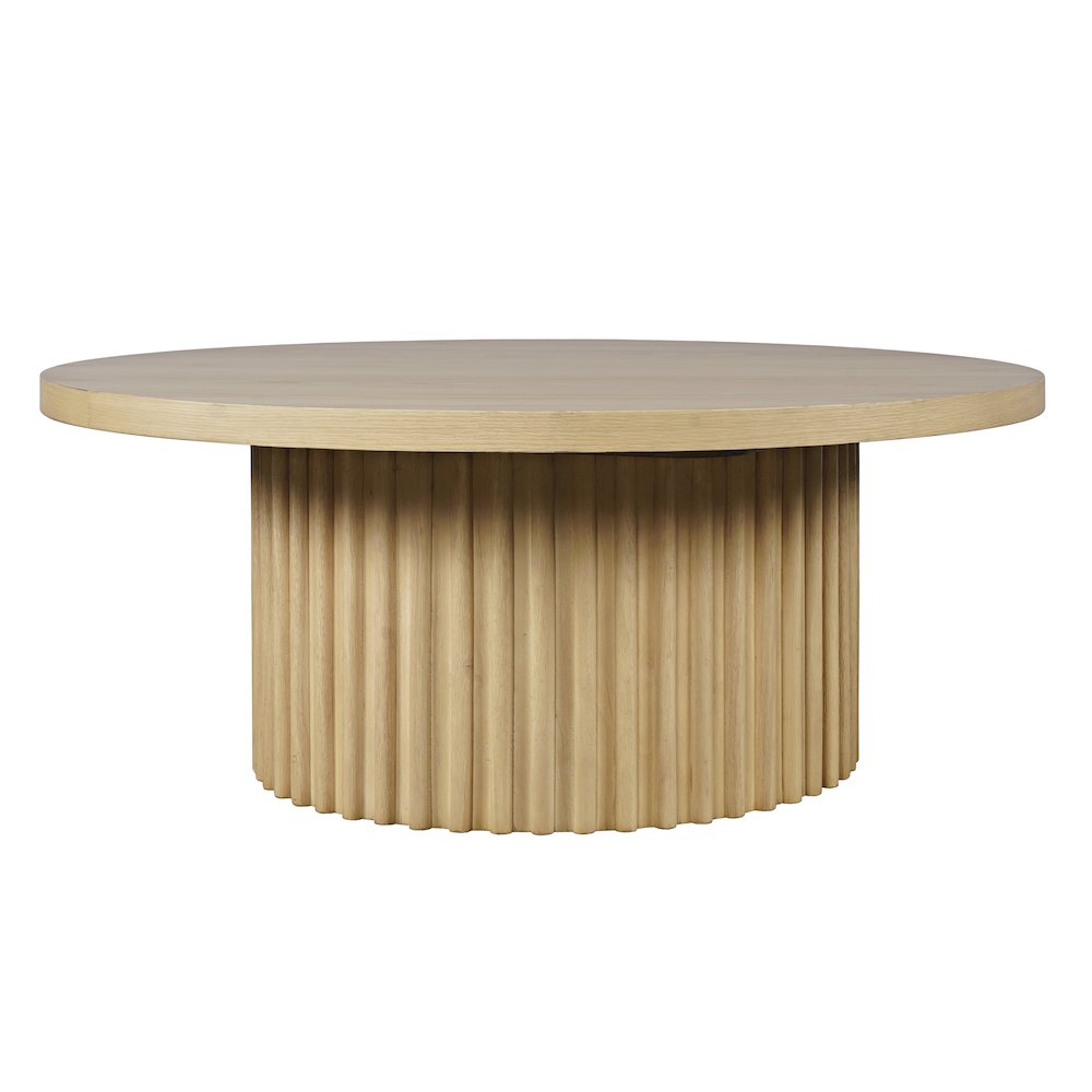 40" Round Mid-Century Modern Fluted Pedestal Base Coffee Table. Picture 1