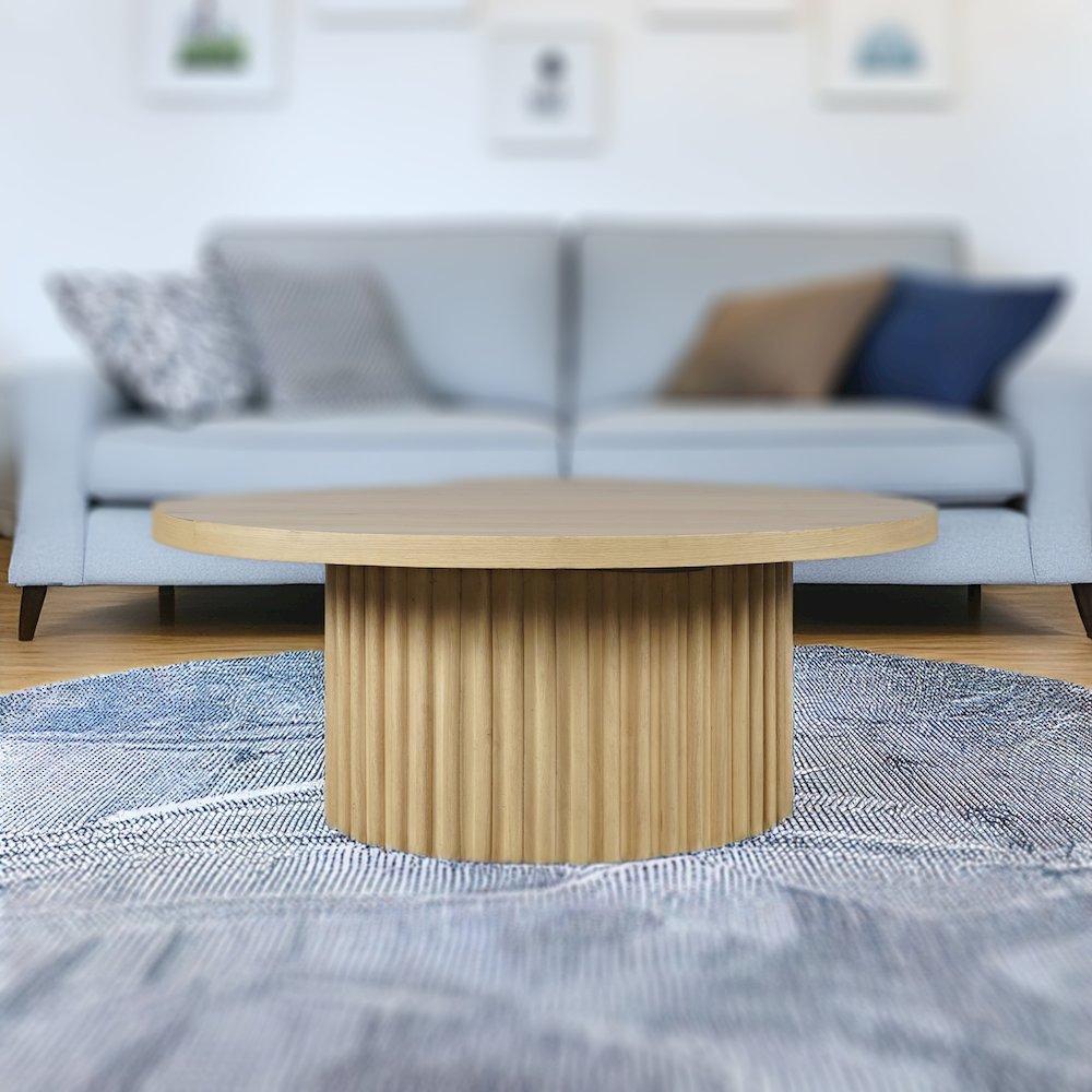 40" Round Mid-Century Modern Fluted Pedestal Base Coffee Table. Picture 10