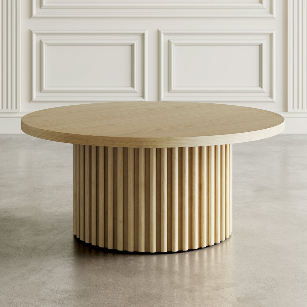 40" Round Mid-Century Modern Fluted Pedestal Base Coffee Table. Picture 9