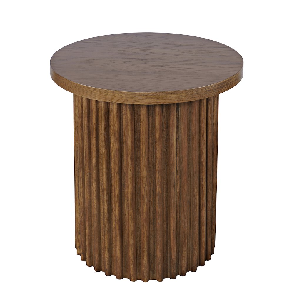 Auden 24" Round Mid-Century Modern Fluted Pedestal Base End Table. Picture 2