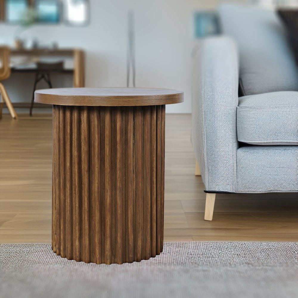 Auden 24" Round Mid-Century Modern Fluted Pedestal Base End Table. Picture 9