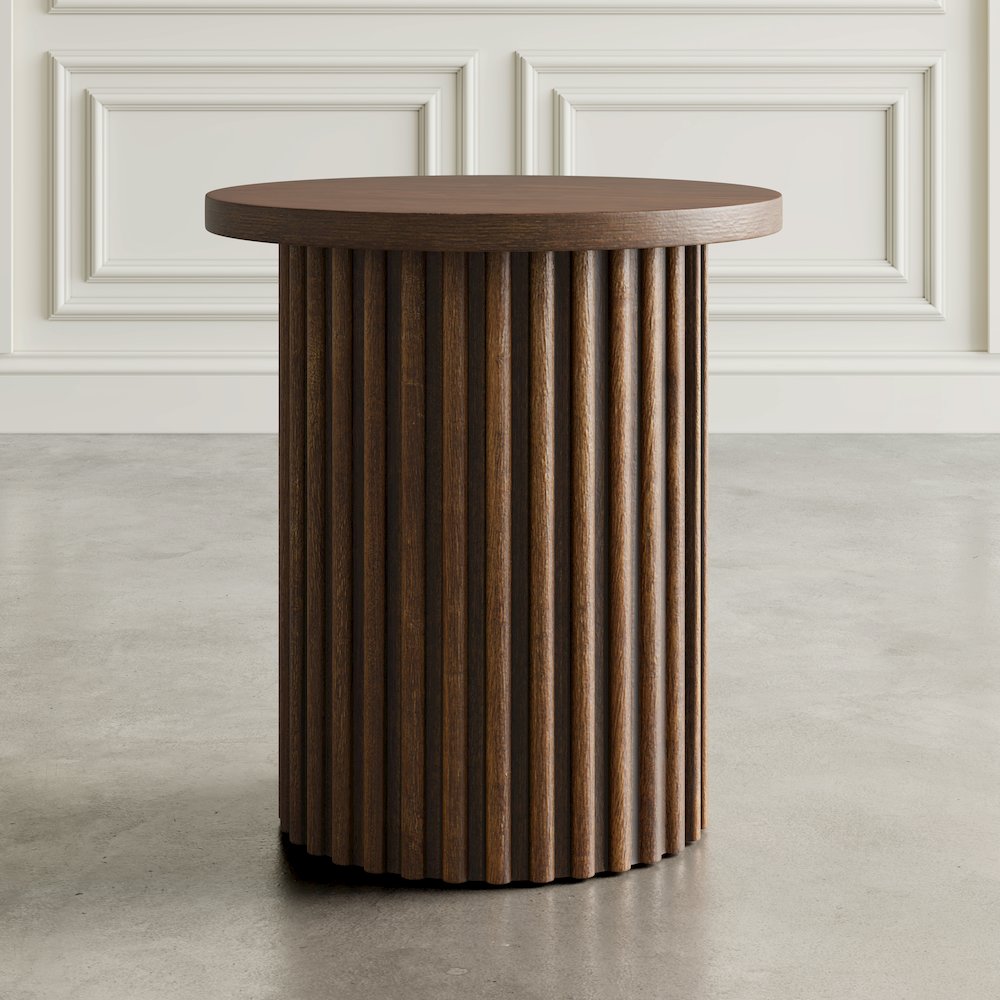Auden 24" Round Mid-Century Modern Fluted Pedestal Base End Table. Picture 8