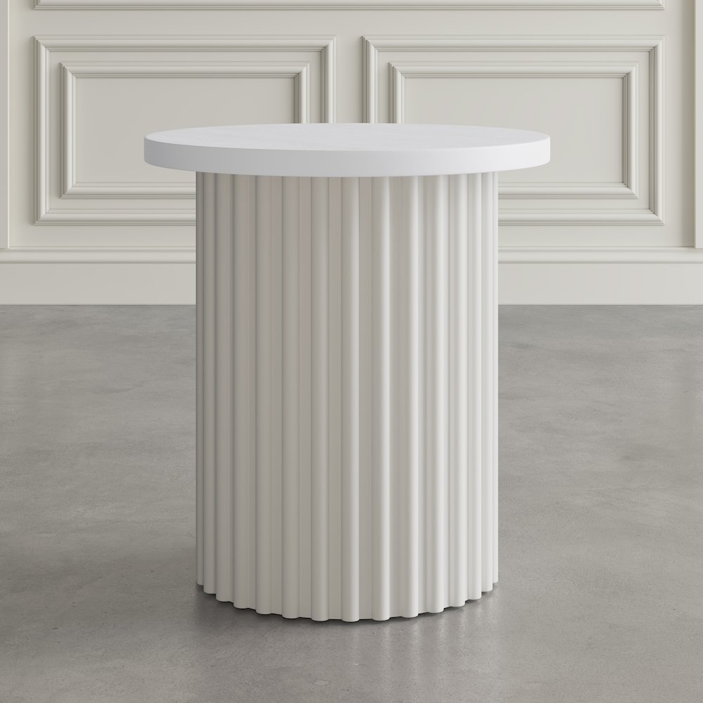 Auden 24" Round Mid-Century Modern Fluted Pedestal Base End Table. Picture 6