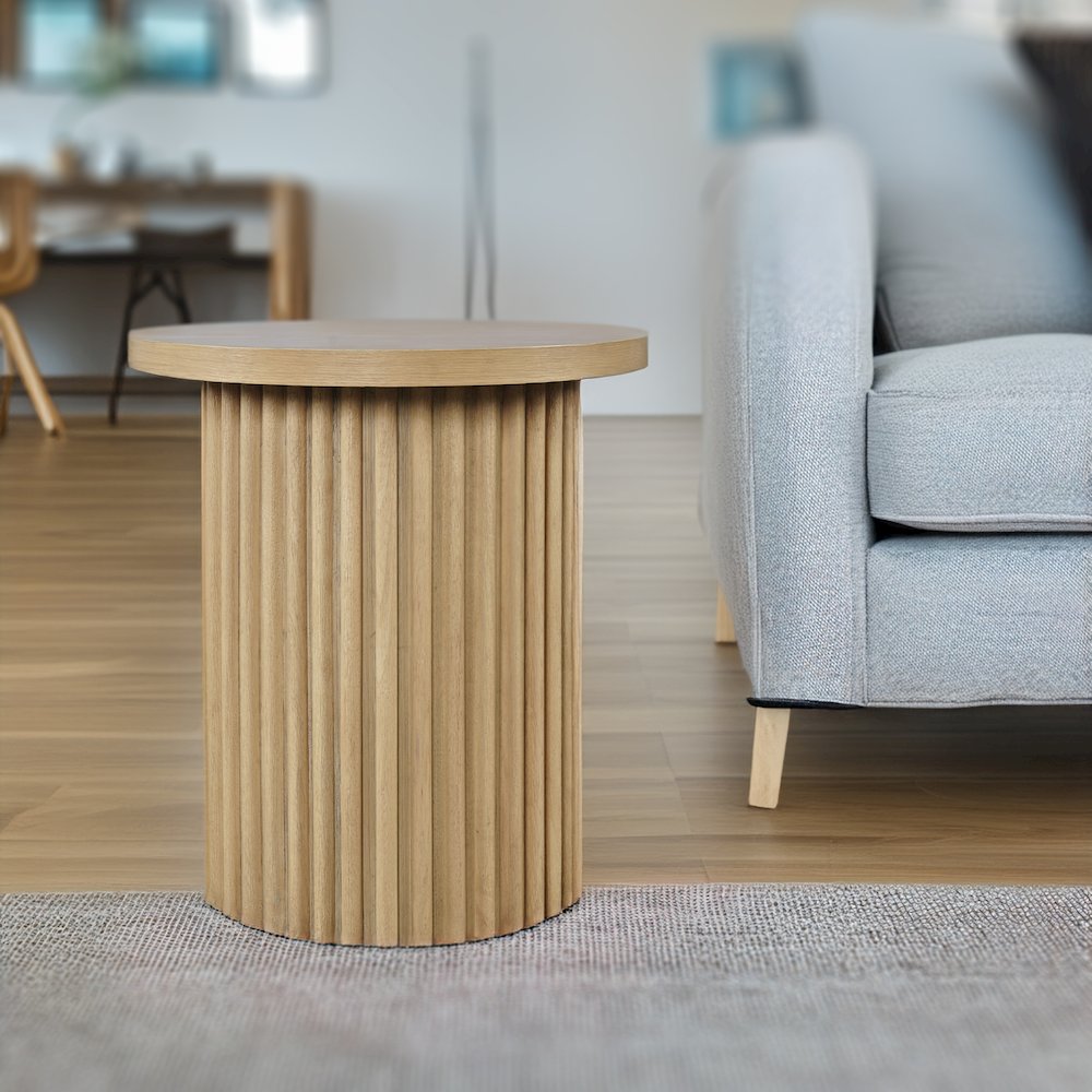 Auden 24" Round Mid-Century Modern Fluted Pedestal Base End Table. Picture 8