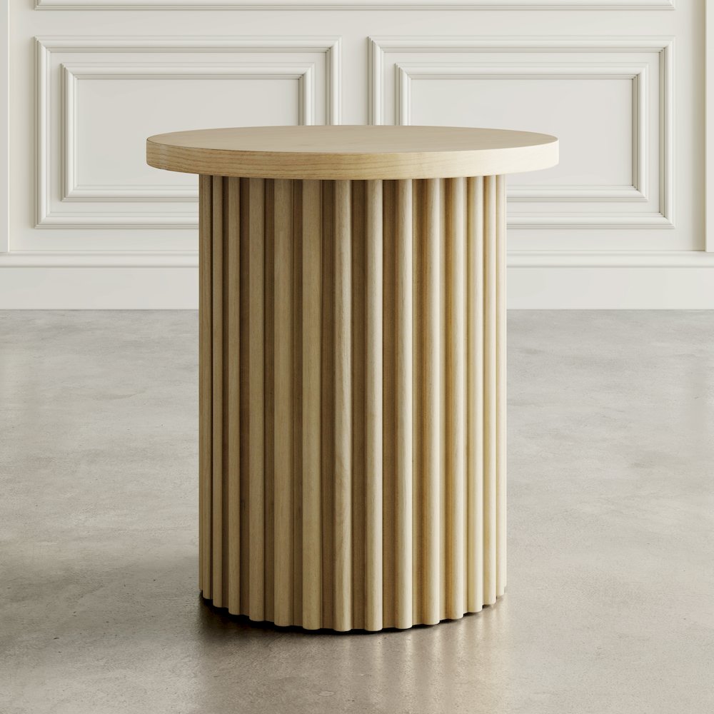 Auden 24" Round Mid-Century Modern Fluted Pedestal Base End Table. Picture 7